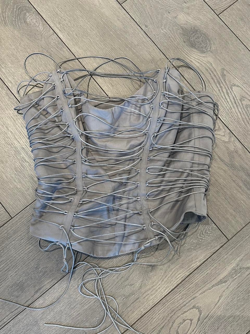 Fashion Nova Grey Lace-Up Strappy Corset tube top